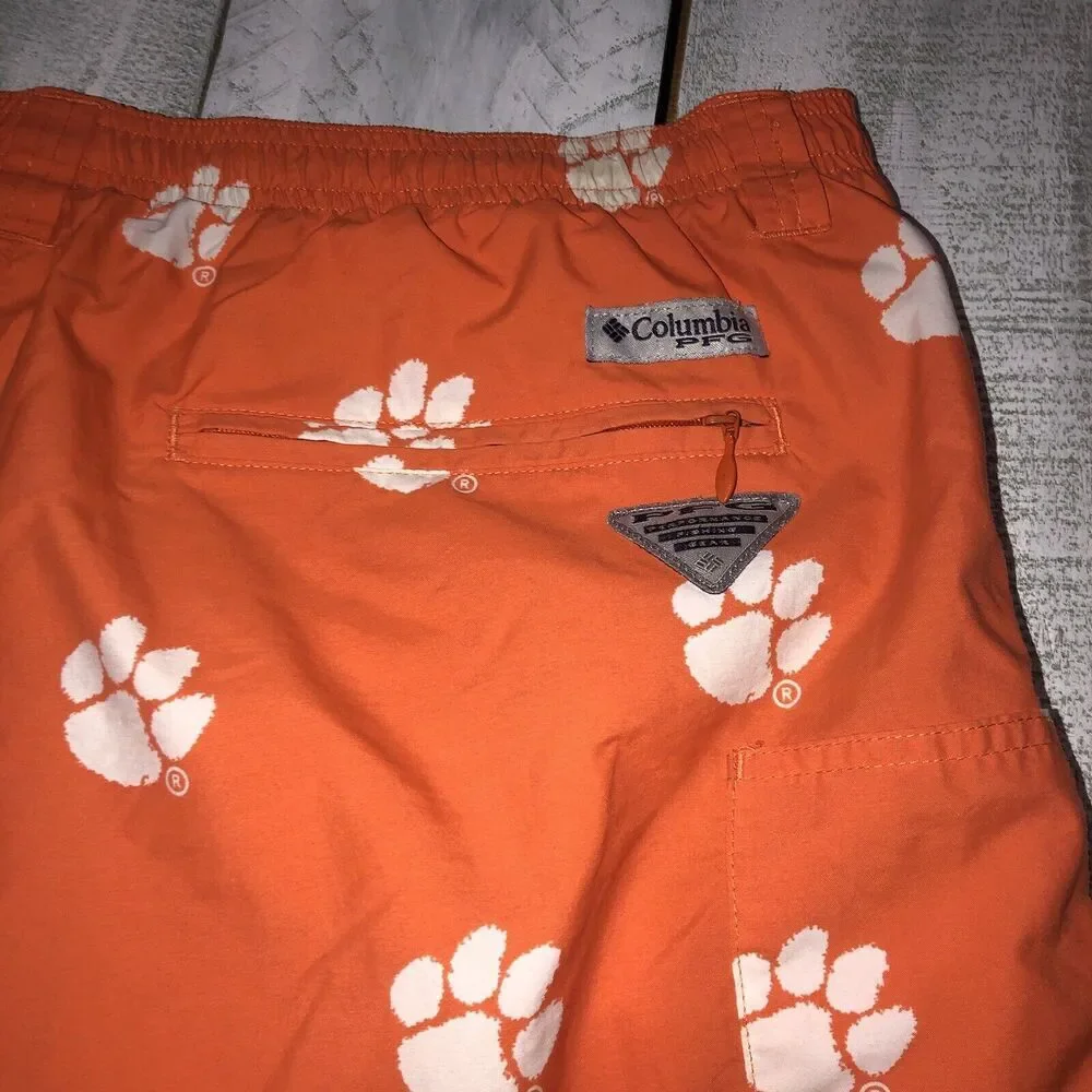 Columbia PFG Clemson Tigers Shorts Mens XL Swim Trunks Board Orange Football